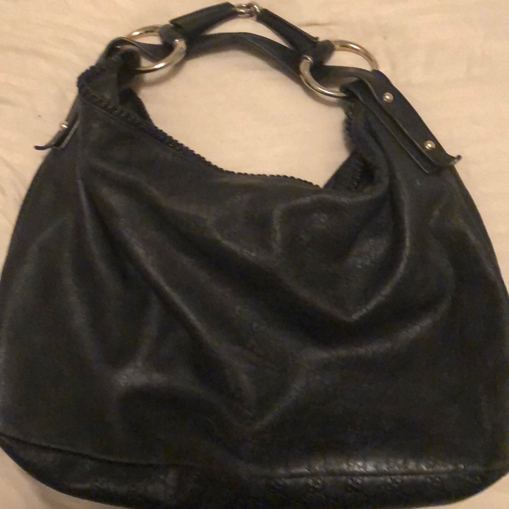 Authentic Black Gucci Leather LG Horsebit Hobo Bag